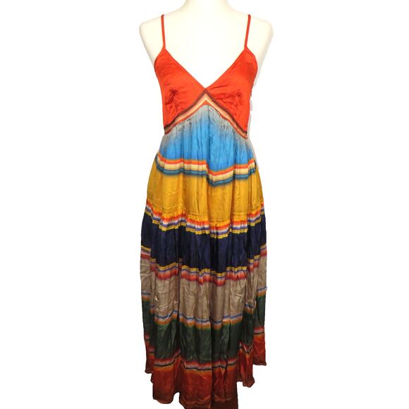 Anthropologie Tanvi Kedia V-Neck Colorblock Midi Dress Size Small